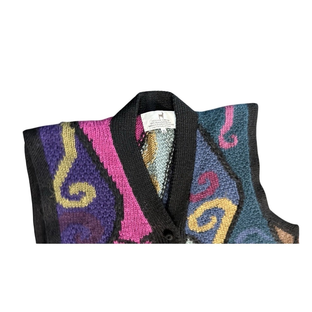 Peruvian Connection 100% Alpaca Longline Sweater Vest Abstract Intarsia XL - Picture 7 of 8